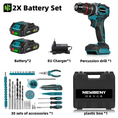 Produktbild von Akku Schlagbohrschrauber - 18V kabellos - Bürstenloser Motor 80 Nm - 21+3 Drehmomentstufen - 2 Gänge 1500/3000 U/min - Set mit 2 Akkus A