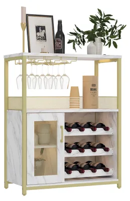 Immagine prodotto di Mobiletto bar per vino con portabicchieri, color oro e illuminazione LED
