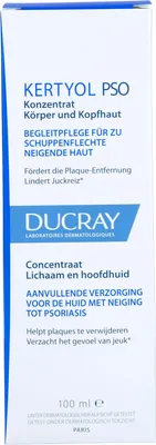 A product shot of a Ducray Kertyol Pso Konzentrat bottle.