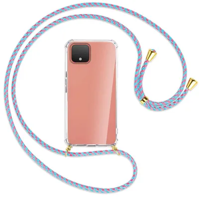 Produktbild von Handykette Backcover-Schutzhülle mit Band (Metall goldfarben) für Google Pixel 4 XL - pink/mint
