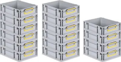 Produktbild von SuperSparSet 16x Eurobox NextGen Color | HxBxT 12x30x40cm | 11 Liter | Griffe gelb geschlossen | Glatter Boden | Grau | Eurobehälter, Transportbox, Transportbehälter, Stapelbehälter