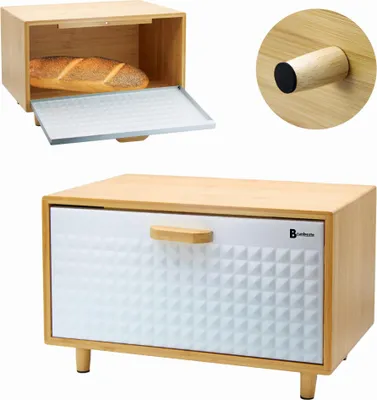 Image de Bambou boîte à pain avec couvercle en acier blanc 4251