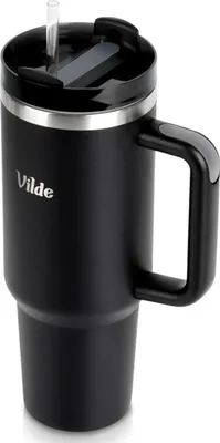 Obrázek produktu pro Vilde | Termohrnek - Termoska z nerezové oceli - Izolovaný hrnek 1,2 l - Opakovaně použitelný nepropustný hrnek - Černý