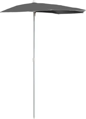 A half-umbrella with a pole against a white background.