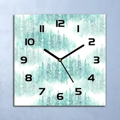 Produktbild von Wanduhr Echt-Glas-Küchenuhr Aquarell Nadelwald Quarz 30x30 Deko Bilder