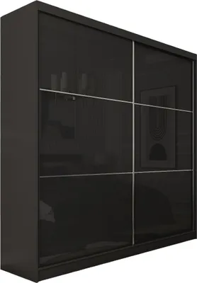 Image de Armoire Vena de 200 cm avec 2 portes coulissantes Armoire à portes coulissantes (couleur : noir, lacobel noir)