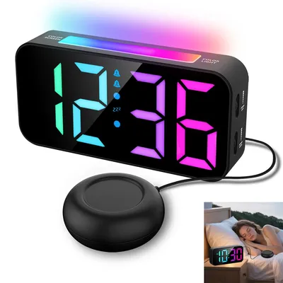 Produktbild von Digitaler Wecker für Tiefschläfer mit Vibration und Nachtlicht, farbige Anzeige, ideal fürs Schlafzimmer