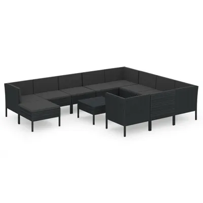 Produktbild von vidaXL 12-tlg. Garten-Lounge-Set mit Auflagen Poly Rattan Schwarz