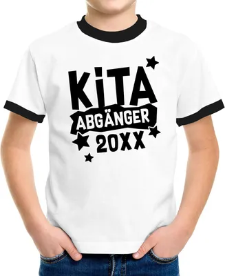 Produktbild von Kinder T-Shirt Jungen Kita personalisiert mit Jahreszahl Abschied Kindergarten Geschenk Schulanfang Moonworks® Jungs weiß-schwarz 110-116 (5-6 Jahre)