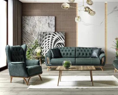 Zdjęcie produktu dla Zestaw do salonu wysokiej jakości sofa 3-osobowa fotel tapicerka zielony