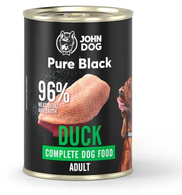 Produktbild von John Dog Hundenassfutter Pure Black Ente - Premium Getreidefreies Hundefutter mit 96% Fleisch - Monoprotein Nassfutter für ausgewachsene Hunde 400g