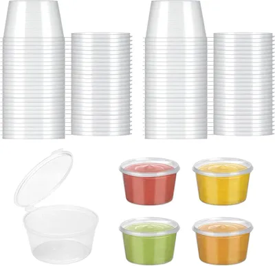 Productafbeelding van Set van 50 Plastic Bekers met Deksel 25 ml | Herbruikbare Opbergdozen voor Sauzen en Dips