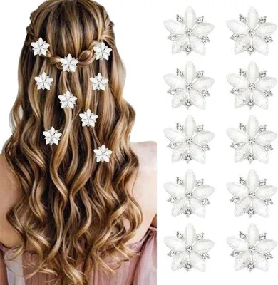 Produktbild von Miniatische Haarclips mit Strass, weiß, 10 Stück, Dekorative Haaraccessoires für Mädchen und Brautjungfern