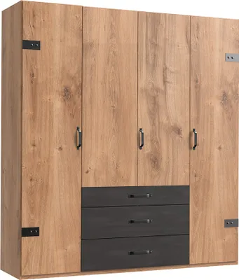 Produktbild von Kleiderschrank 4-trg., 200 cm, Eiche mit Stahl Nb., DAVENPORT-43