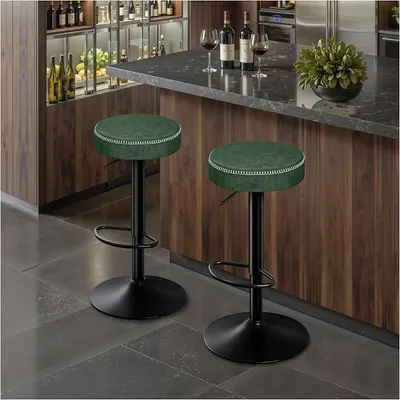 Produktbild von 2er Set Barstuhl, Barhocker Höhenverstellbar Barstühle mit Mikrofaser-Leder, Barhocker mit Fußstütze und Ohne Lehne, Tresenhocker 150kg Barstuhl 360° Drehbar-Grün