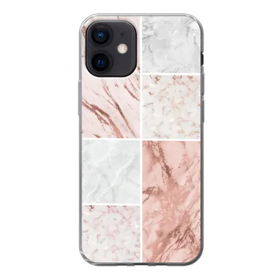 Produktbild von MuchoWow® Handyhülle Schutzhülle Hülle für iPhone 12 Marmor - Weiß - Rosa Silikon Softcase Handy Hülle - Schutzhülle