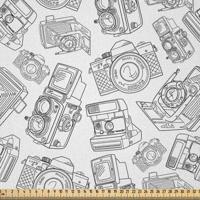 Produktbild von ABAKUHAUS Jahrgang Microfaser Stoff als Meterware , Kamera Foto Vintage Lensen SLR Poloroid Fotographie Analog Hobby Druck, 10 M (230 x 1000 cm), Charcoal Grau Weiß