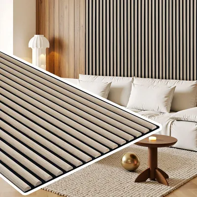 Produktbild von Izrielar Akustikpaneel 4x Paneel, Halbkreisholz aus MDF, auf- und nebeneinader platzierbar I Schallschutzpaneel Akustikplatten Wandpaneel 120*60*2.1cm Weißeiche Schwarznuss