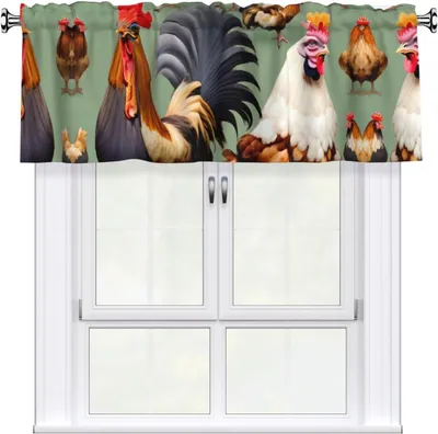 Produktbild von Vorhangvolant mit Hahn- und Huhn-Muster, 137,2 x 45,7 cm, leicht anzubringen, für Fensterdekorationen in Küche, Schlafzimmer und weiteren Räumen