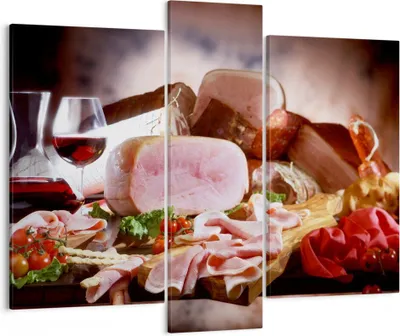 Produktbild von Bild auf Leinwand - Leinwandbild - Essen Essen Wurst Kräuter - 95x80cm - Wand Bild - Wanddeko - Leinwanddruck - Bilder - Kunstdruck - Wanddekoration - Leinwand bilder - Wandkunst - CB95x80-2568