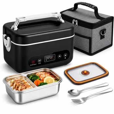 Produktbild von Elektrische Lunchbox 1,2L, beheizbare Bento Box mit 304 Edelstahl Innenbehälter, 100W Heizfunktion, für Büro, Auto, Reisen und Camping