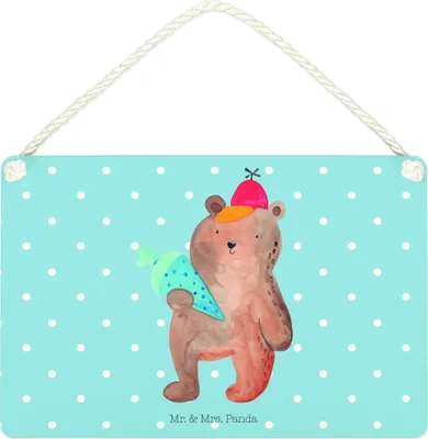 Produktbild von Mr. & Mrs. Panda Schild Bär Schultüte DIN A4 - Blau Pastell - Geschenk, Erster Schultag, Teddy, Einschulung, Grundschule, Schulanfang, Holzschild, Wandbild Holz, holzbild