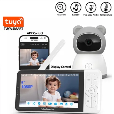 Produktbild von Tuya Smart – Drahtloses Video-Babyfon mit 5-Zoll-Display (1080p), Temperaturmessung, App-Steuerung, Baby-Nanny-Funktion und Zwei-Wege-Audio