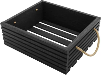 Obrázek produktu pro BOGATECO Přírodní dřevěná bedna | 40 cm x 35 cm x 14,5 cm | Dřevěná bedna | Dekorativní dřevěné bedny | Bedna na ovoce | Bedna na zeleninu | Dřevěná bedna pro skladování | Bedna | Černá