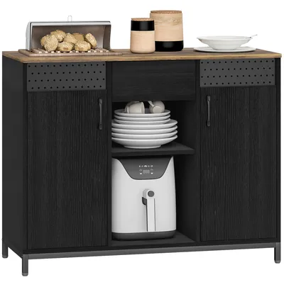 Produktbild von Sideboard mit 2 Tš¹ren, Lochablagen, 2 F?chern und Schublade, verstellbaren Einlegeb?den, 100 x 40 x 80 cm, Schwarz