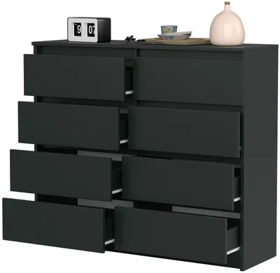 Produktbild von VBChome Kommode mit 8 Schubladen Schwarz 120 x 39 x 105 cm Grifflose Schubladenkommode Holz Mehrzweckschrank Mehrzweckschrank für Flur Schlafzimmer