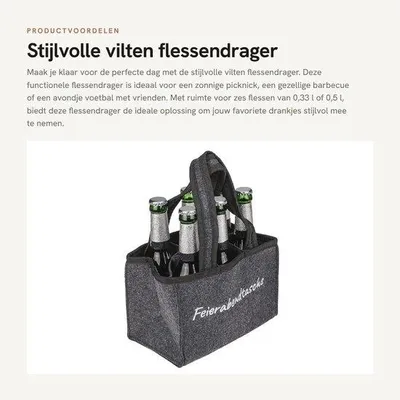 Produktbild von Stylischer Flaschenträger – Flaschenbeutel für 6 Flaschen – Herrenhandtasche – Hochwertiges Filz – 24 x 15 x 15 cm – Perfekt für Grillpartys – Bierflaschen