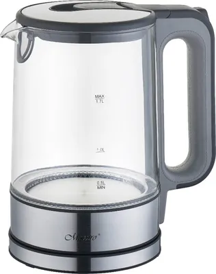 A studio shot of a glass electric kettle.