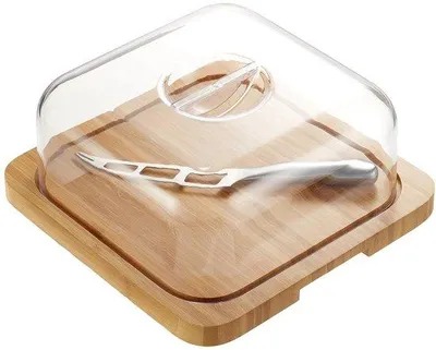 Image de Planche à découper en bambou avec lame et cloche, acier inoxydable, argenté, 1 pièce