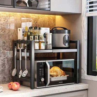 Image de Étagère de cuisine réglable avec crochets, peu encombrante, système de rangement