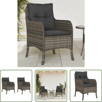 Produktbild von The Living Store Gartenstühle mit Kissen 2 Stk. Grau Poly Rattan