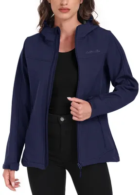 Produktbild von ATLASLAVA Softshelljacke Damen Wasserdichte Übergangsjacke Atmungsaktive Regenjacke Winddichte Jacke Gefüttert Kapuze für Outdoor, M, Marineblau