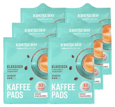 Produktbild von Eduscho Kaffeepads, Klassisch, Vorratspack, 192 Pads Vollmundig und ausgewogen, aromafrisch, Intensität 3/5 , geeignet für alle Padmaschinen