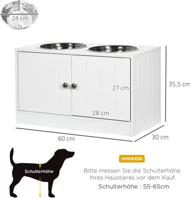 Produktbild von PawHut Hundenäpfe, Erhöhtes Futterstation mit 2 Edelstahlschüsseln, 44L Stauraum