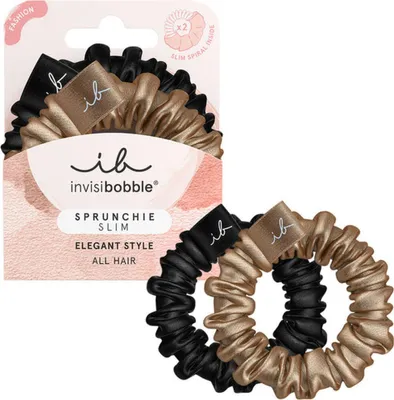 Produktbild von invisibobble Sprunchie Slim – True Golden, Haarband, Schwarz, Bronze, Einfarbig, Erwachsene, 2 Stück(e)