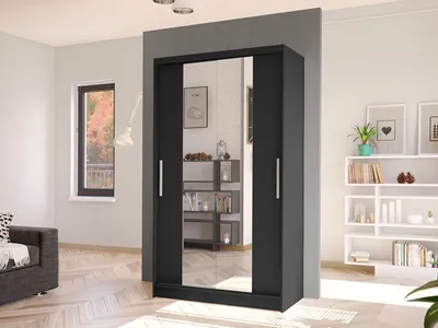 Obrázek produktu pro Úzká šatní skříň 100 cm se zrcadlem ARAPO 2 - černá