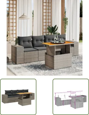 Produktbild von The Living Store 5-tlg. Garten-Sofagarnitur mit Kissen Grau Poly Rattan