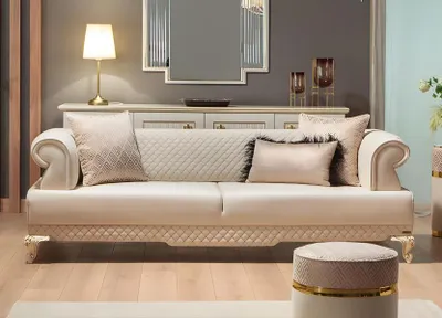 Immagine prodotto di Divano a tre posti Divano a 3 posti Divano in tessuto beige Divano imbottito