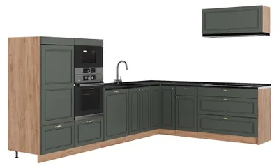 Produktbild von Eckküche Vicco Fame-Line Grün-Gold Landhaus/Goldkraft Eiche 327 x 227 cm ohne Arbeitsplatte, Model 64399
