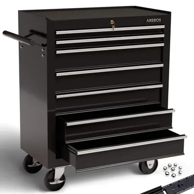 Image de Chariot à outils atelier roulant - Acier - 7 tiroirs - Noir - 70 x 33 x 78 cm - Verrouillage centralisé