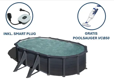 Produktbild von GRE Ovaler Stahlwandpool mit Graphiteoptik 500 x 300 x 132 cm, Serie Granada + Smart Plug + GRATIS Elektrischer Poolreiniger ELECTRIC VAC PLUS