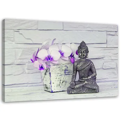 Produktbild von Leinwandbild buddha-blumenstrauß lila 90x60 cm Feeby grau wandbild bereit zum aufhängen
