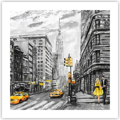 Produktbild von Poster - Poster ohne Rahmen - Stadt Taxi Wolkenkratzer Illustration - 50x50 cm - Wand Bild - Wanddeko - Wandbilder - Kunstposter - Wandposter - Bilder - Kunstdruck - Wandbild - P2XAC50x50-3148