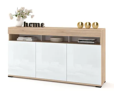 Produktbild von Große Kommode Fernsehschrank LUNA 3D Golden Sonoma Eiche/Weiß Hochglanz 120cm