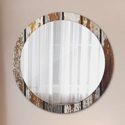 Produktbild von Ø90cm Spiegel - Glasrahmen mit Aufdruck - Wandspiegel Schlafzimmer - vintage dunkel Holz