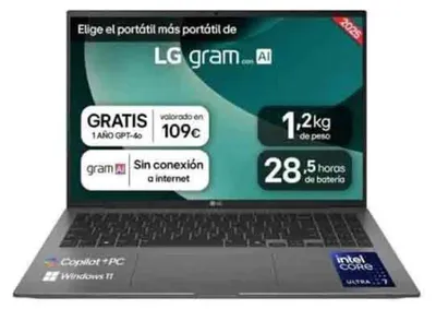 Produktbild von LG Gram , Intel Core Ultra 7, 40,6 cm (16"), 2560 x 1600 Pixel, 32 GB, 1 TB, Windows 11 Home